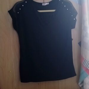 Super cute black blouse with see through sleeves